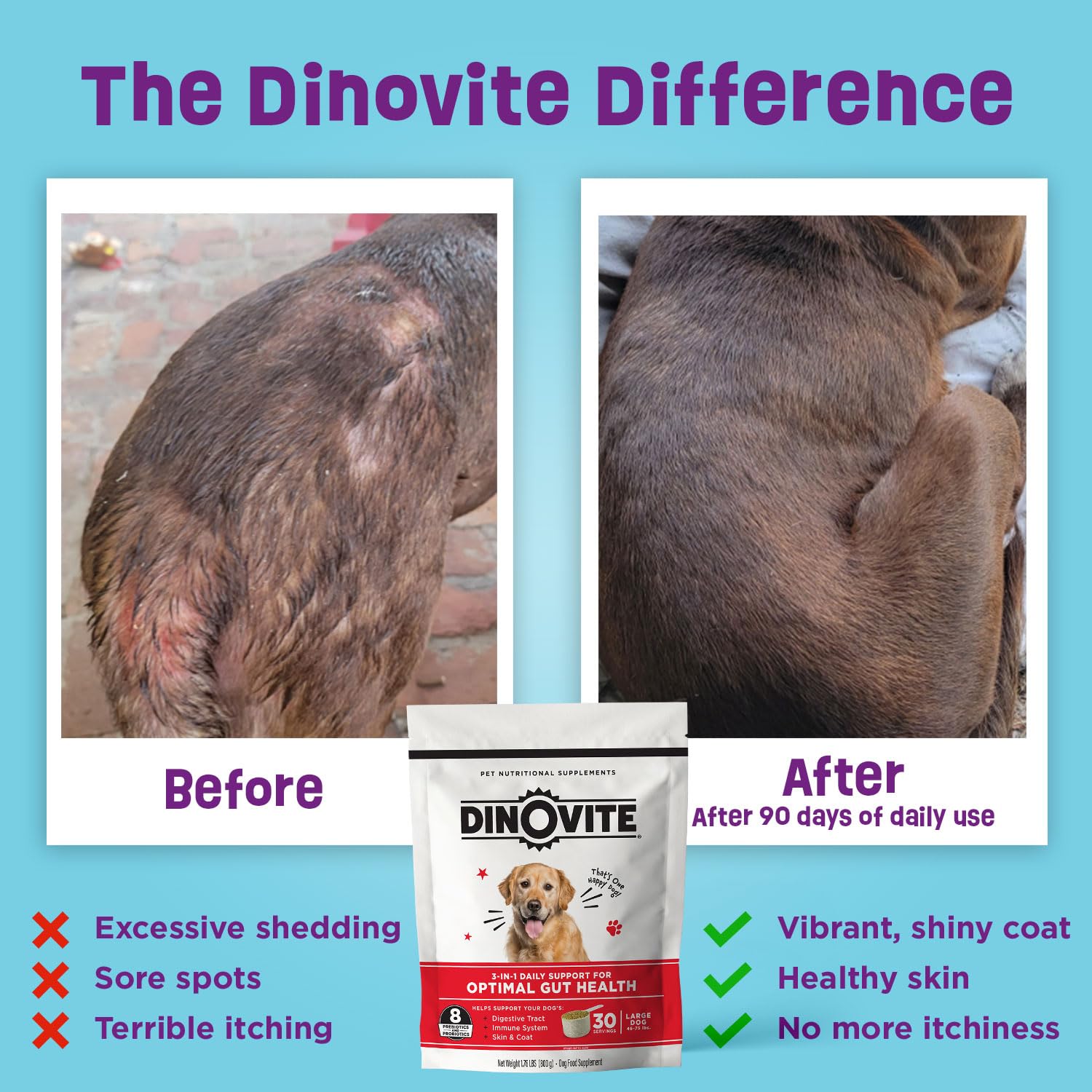 Dinovite 3 en 1 Probiotico para perros pequenos, digestion equilibrada.
