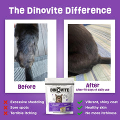 Dinovite para gatos, polvo en tazón, mezcla para la comida diaria.