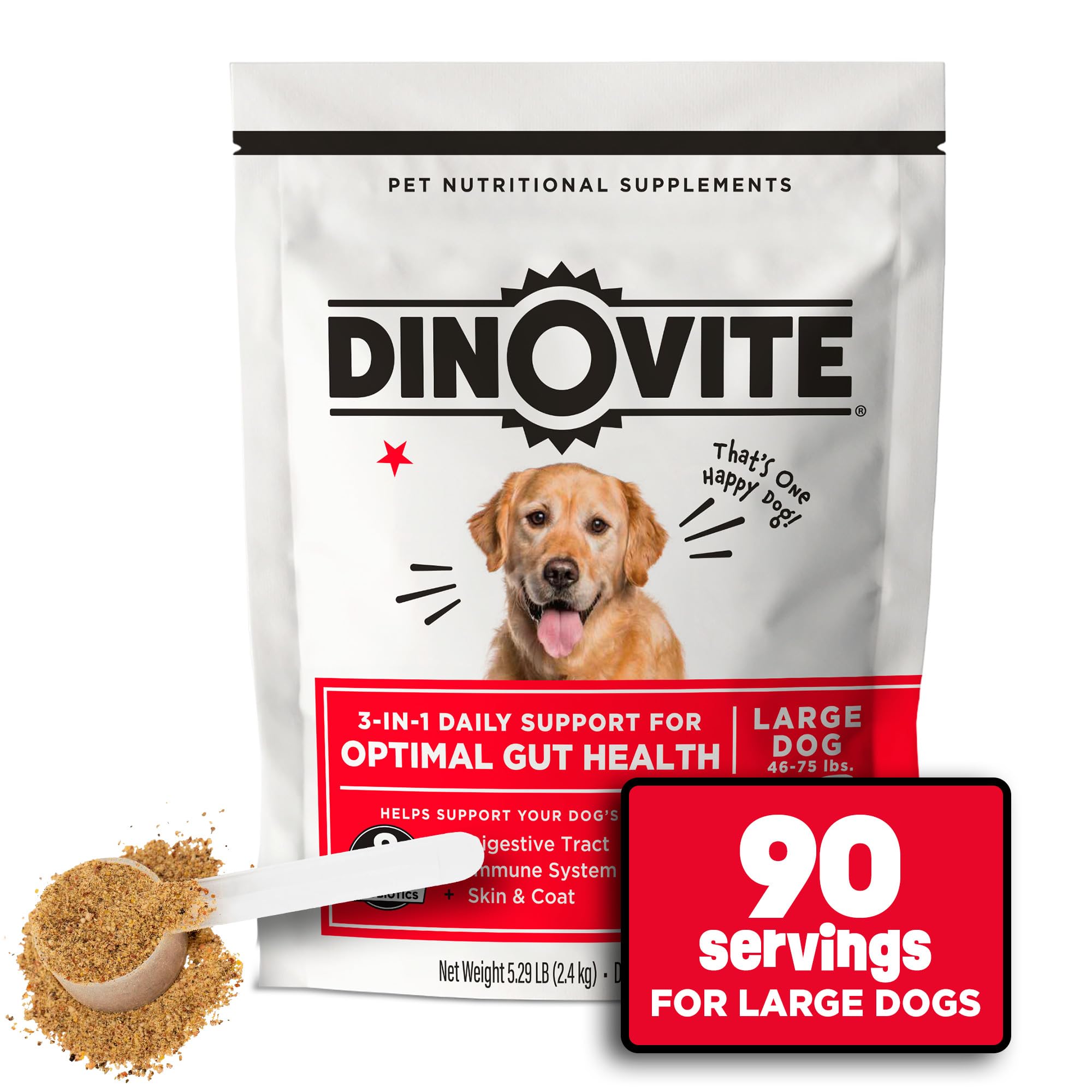 Dinovite Probítico para perros grandes, bote de 90 días, apoyo digestivo.