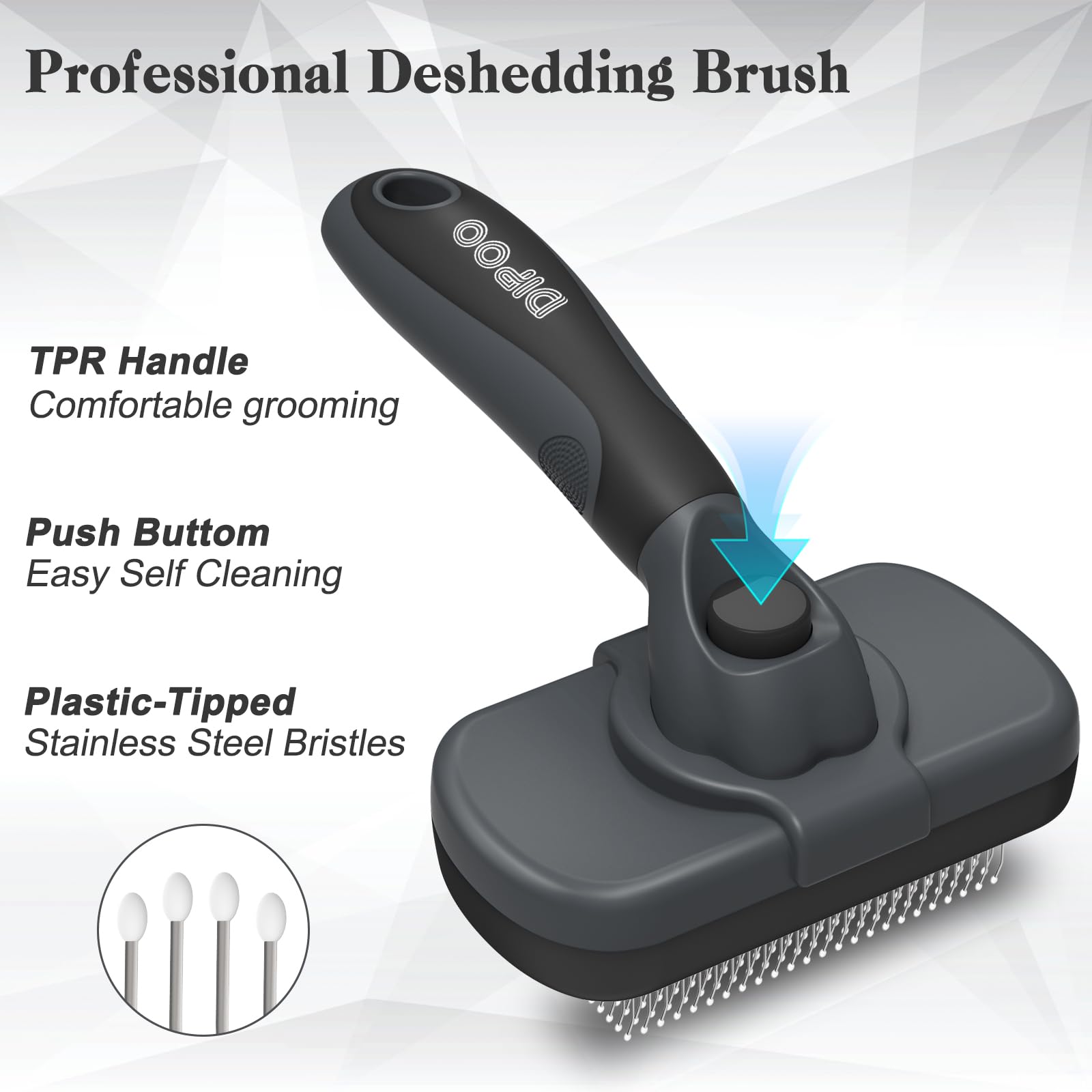 Dipoo cepillo auto limpiable, mango ergonómico de goma para un agarre cómodo.