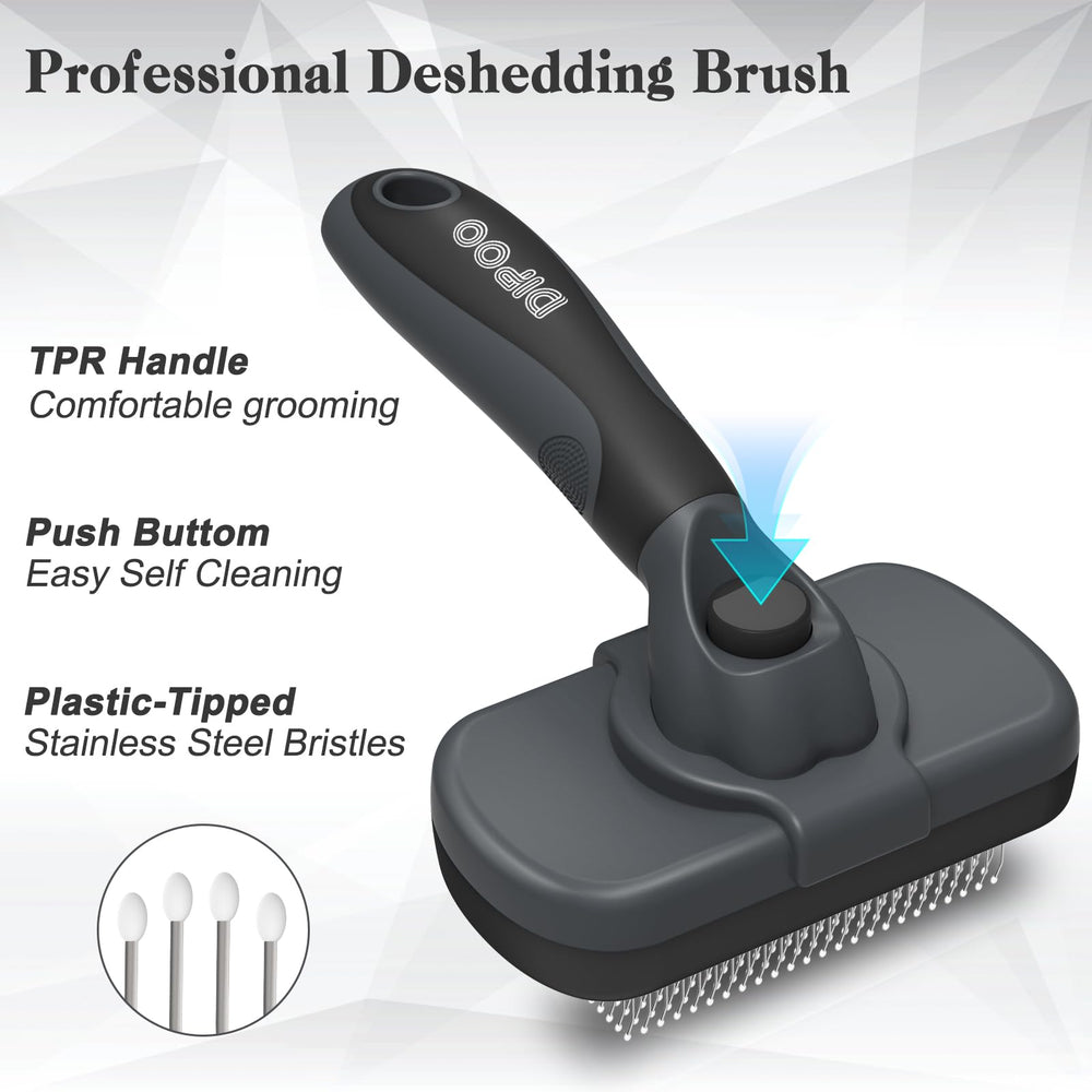 Dipoo cepillo auto limpiable, mango ergonómico de goma para un agarre cómodo.