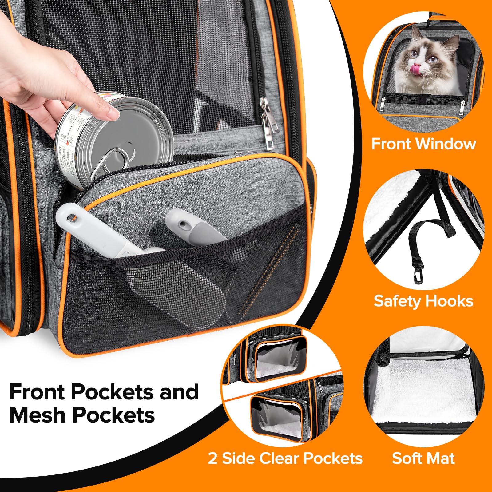 Discala bolsillos exteriores para snacks, juguetes y accesorios de viaje