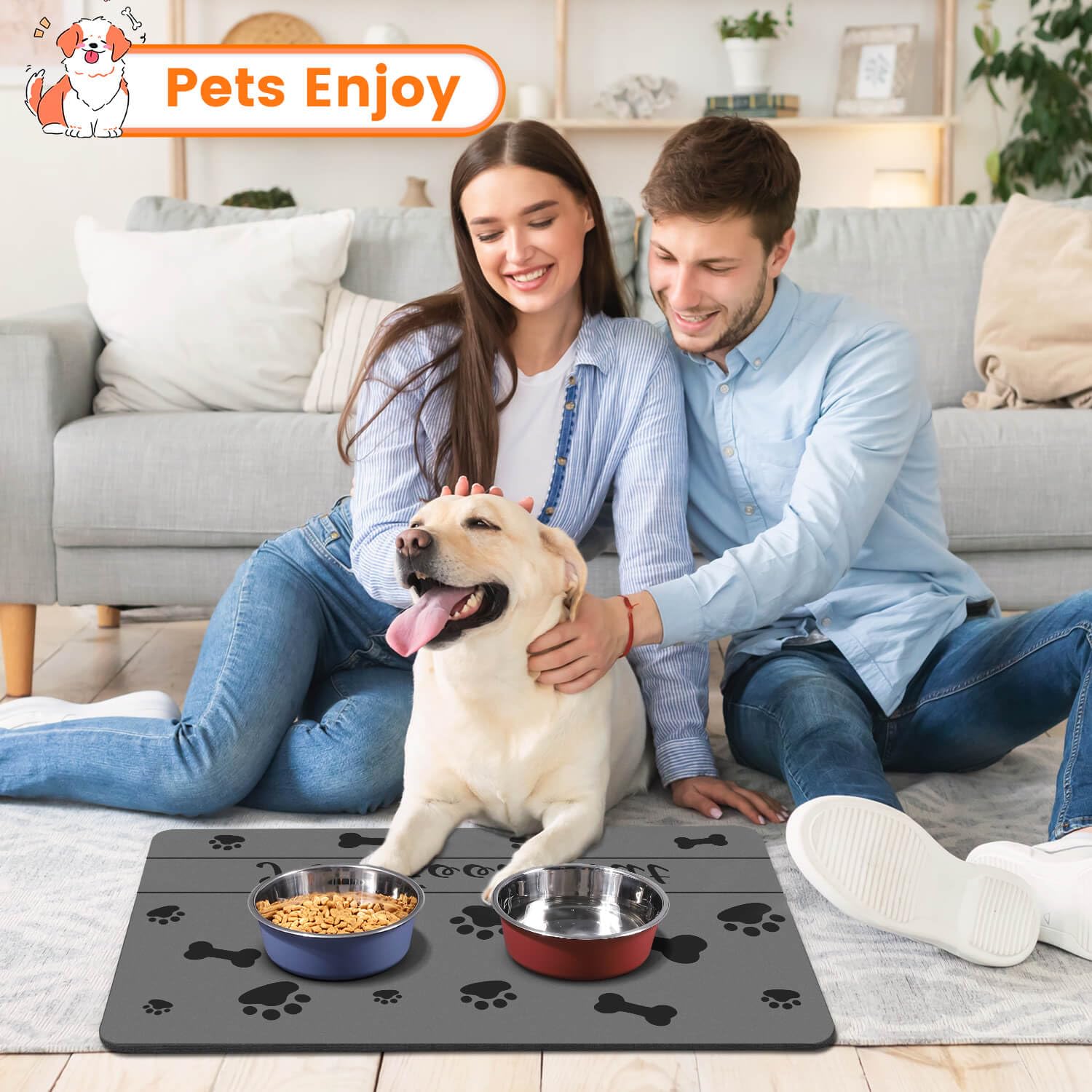 DK177 alfombrilla alimento mascota, uso versatil para perros y gatos protege el suelo.
