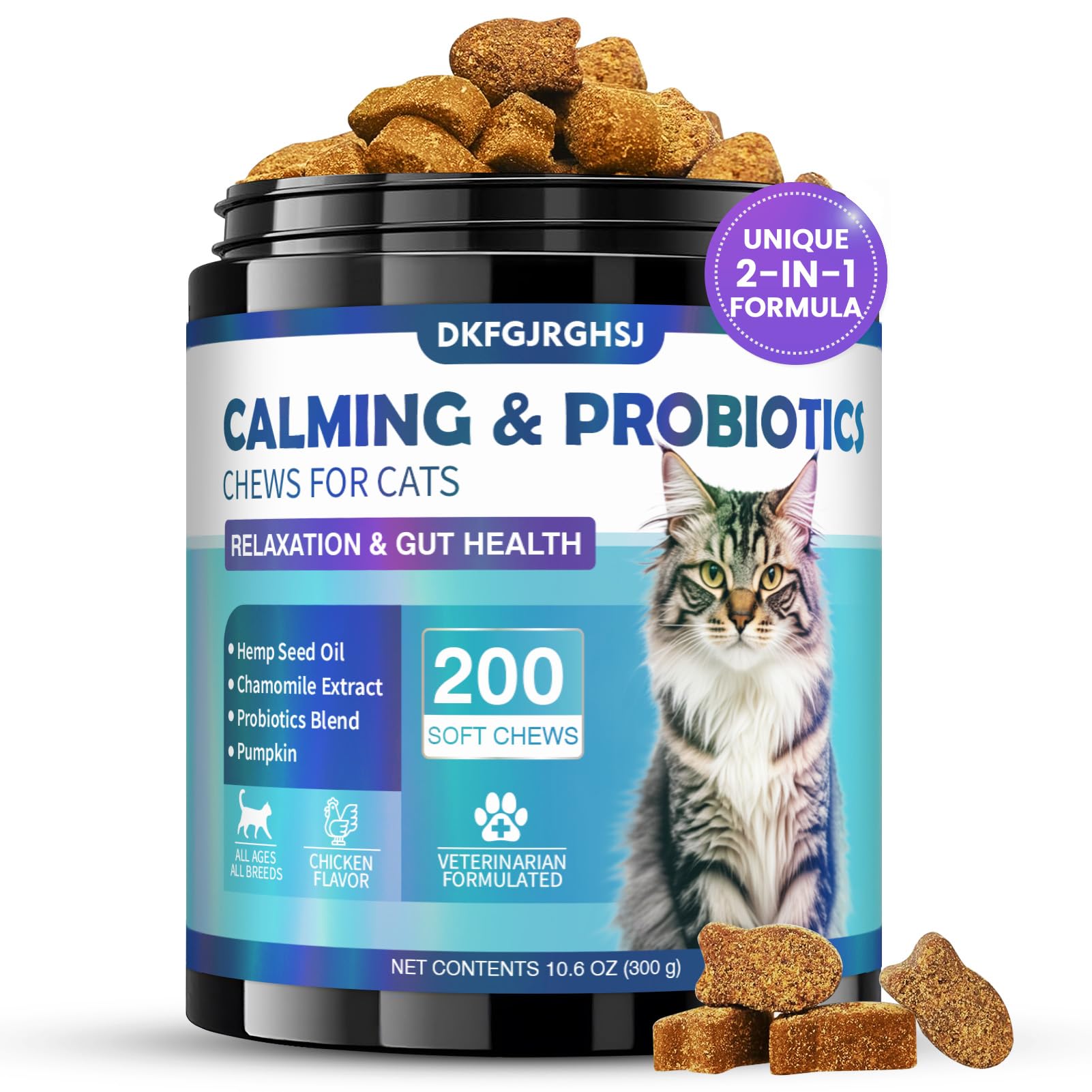 Golosinas calmantes DKFGJRGHSJ con probióticos para gatos, favorecen la calma y la digestión.
