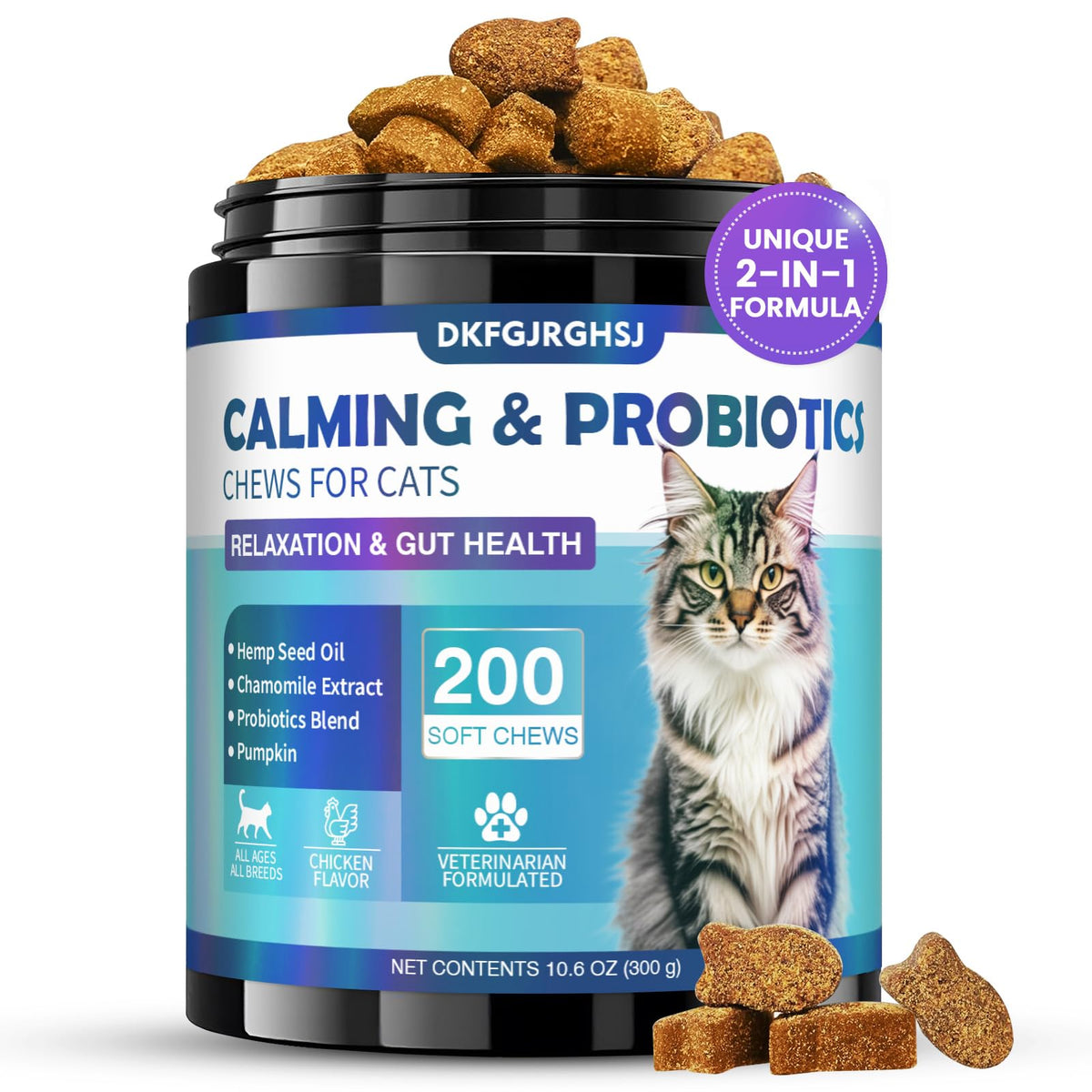Golosinas calmantes DKFGJRGHSJ con probióticos para gatos, favorecen la calma y la digestión.