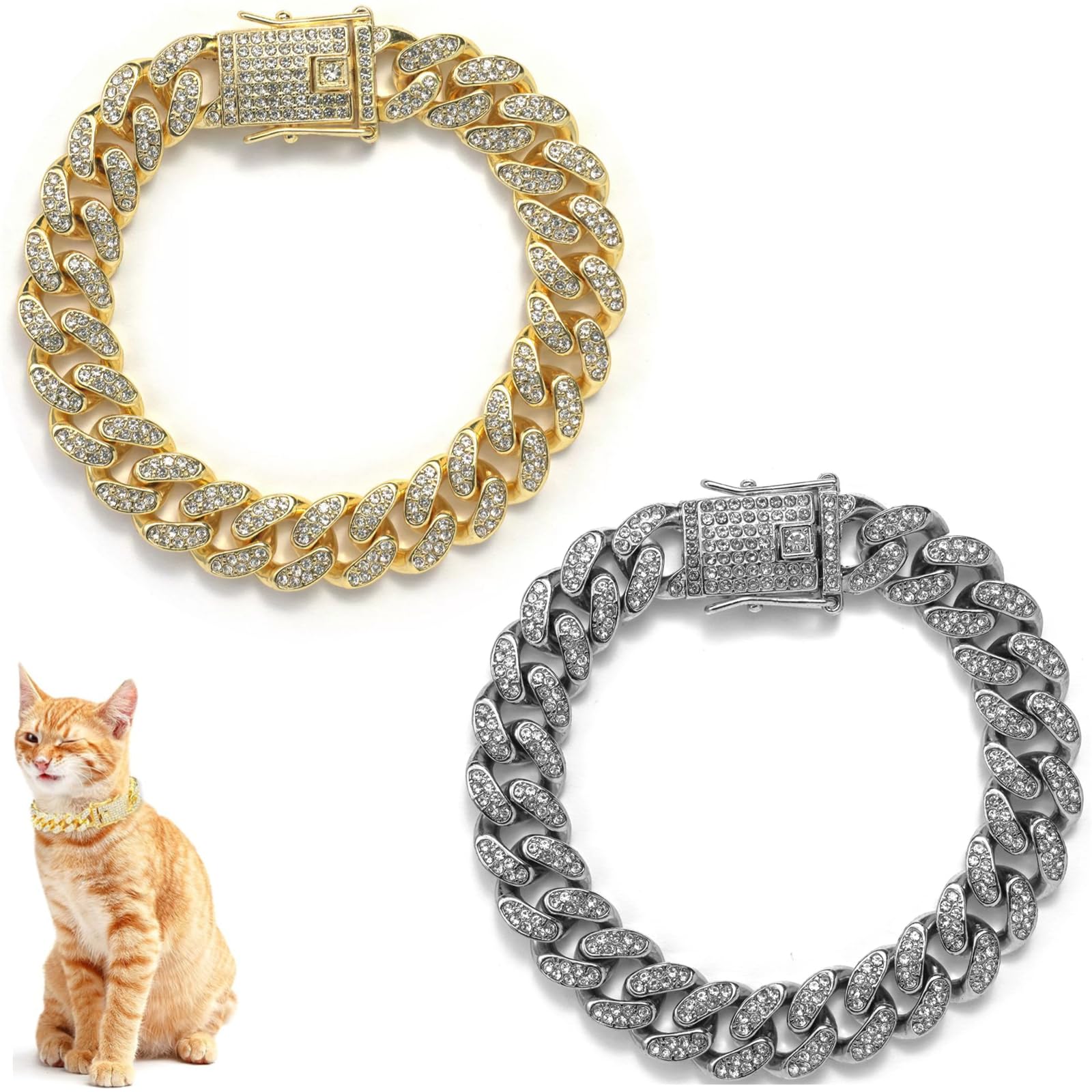 DKJEkdje collar cadena cubana con diamantes en oro, ideal para paseos.