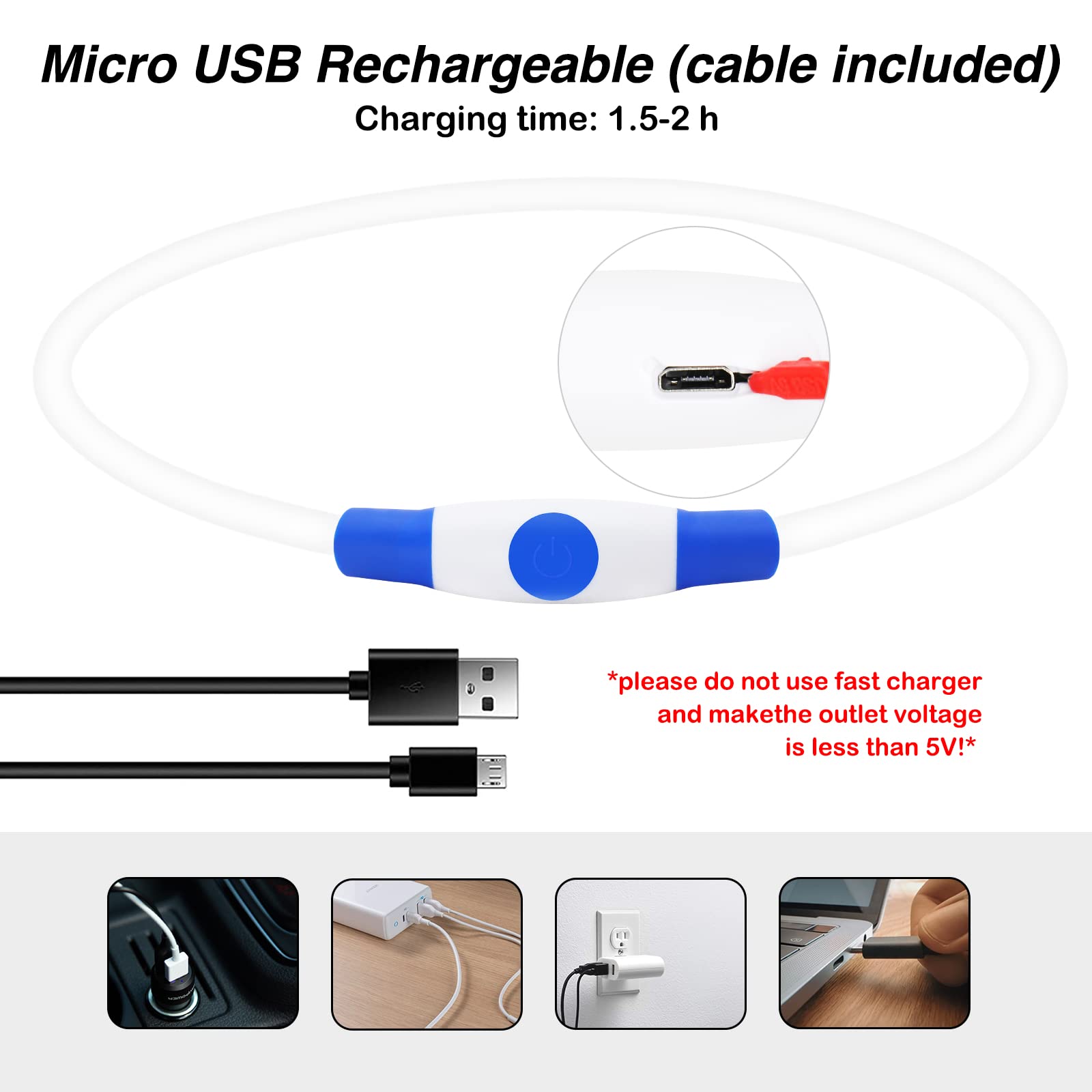 Collar LED Dlitk recargable por USB para perros con carga conveniente.