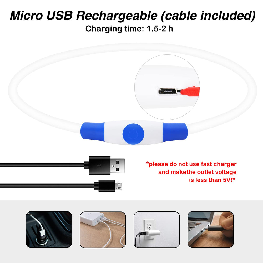 Collar LED Dlitk recargable por USB para perros con carga conveniente.