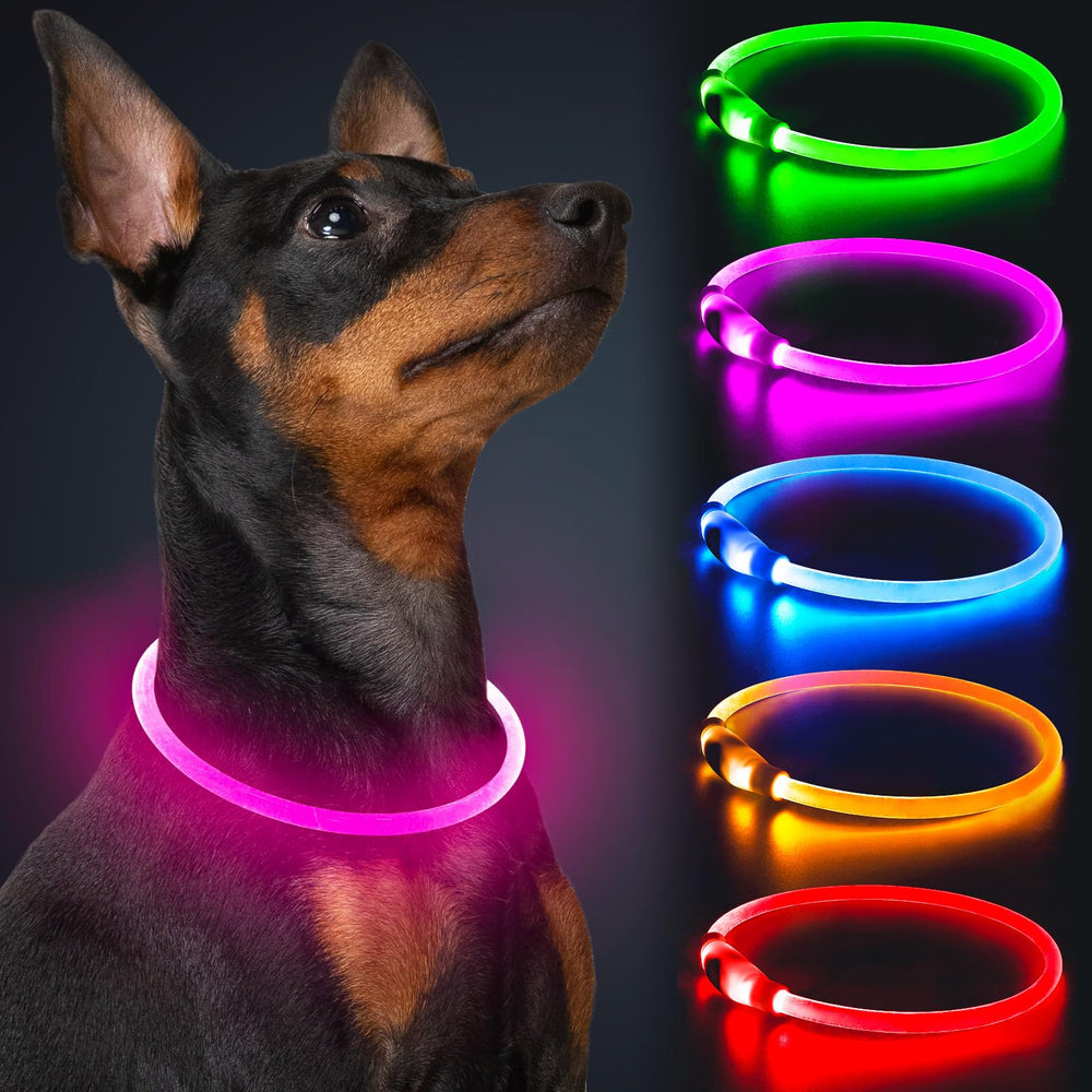 Collar LED Dlitk para perros en rosa, iluminación visible para paseos nocturnos