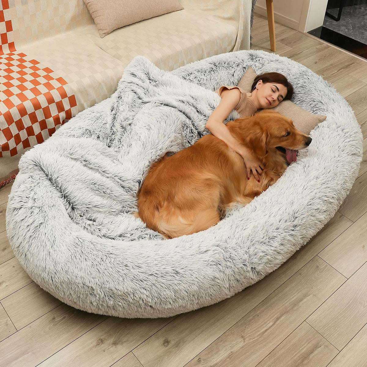 Cama DMTINTA grande para perro y humano, 71x45, espacio cómodo para compartir