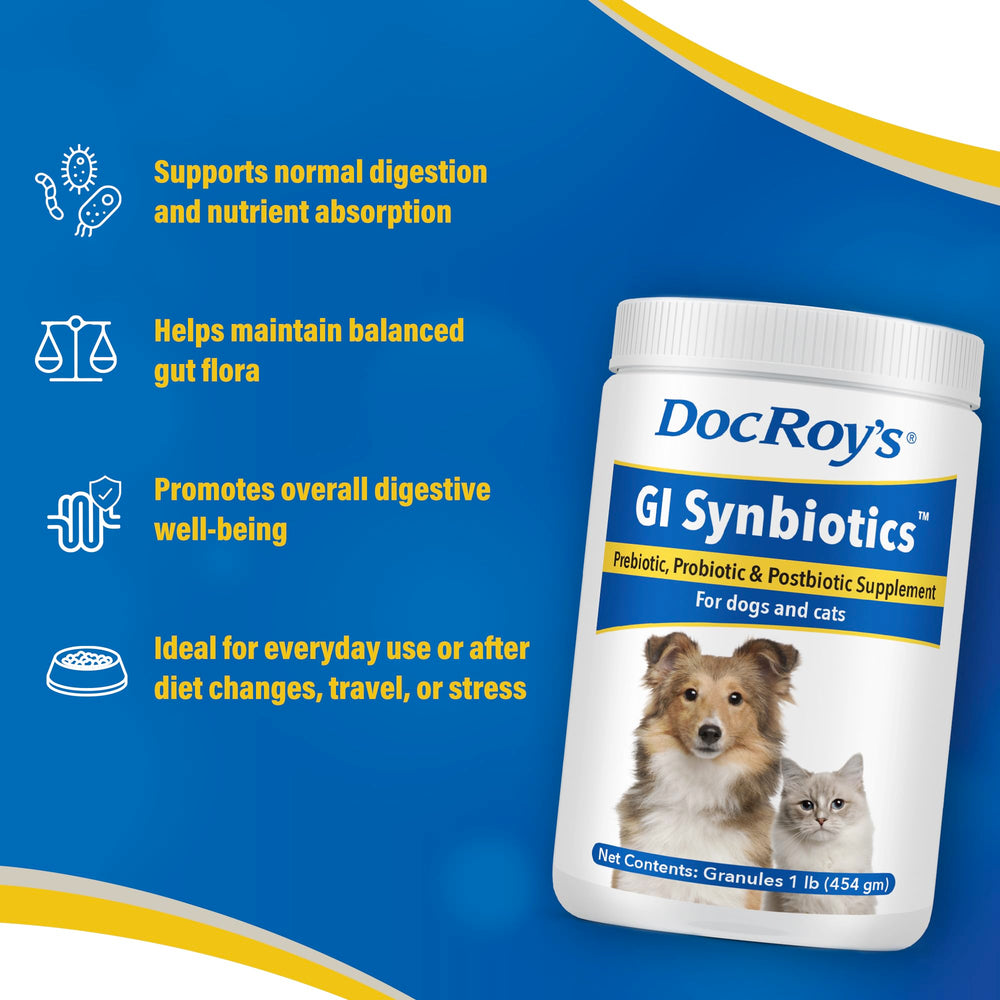 Doc Roy’s GI Synbiotics reducción de diarrea en mascotas