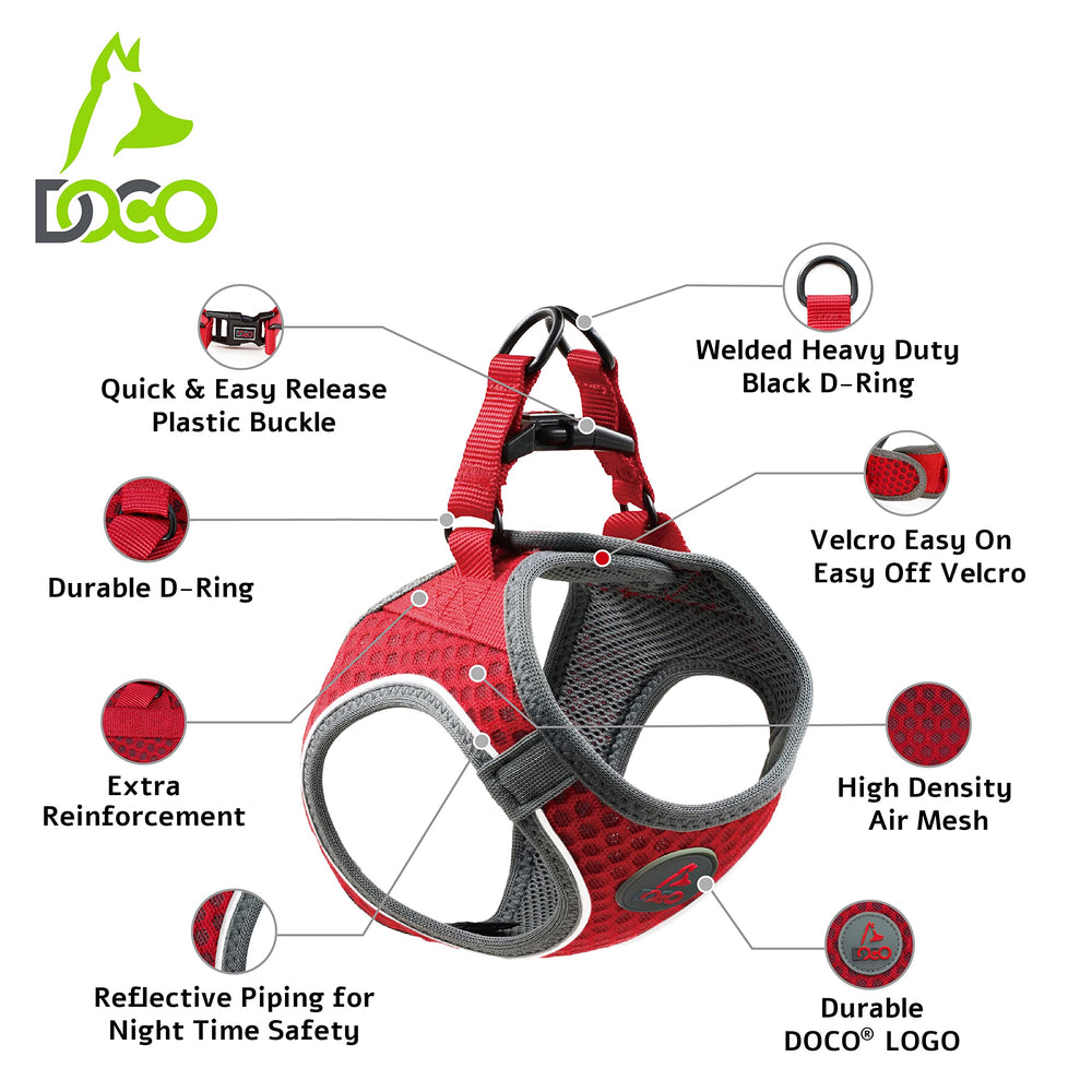 Arnés DOCO reflectivo para caminatas nocturnas, aumenta visibilidad y seguridad.
