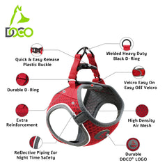 Arnés DOCO reflectivo para caminatas nocturnas, aumenta visibilidad y seguridad.