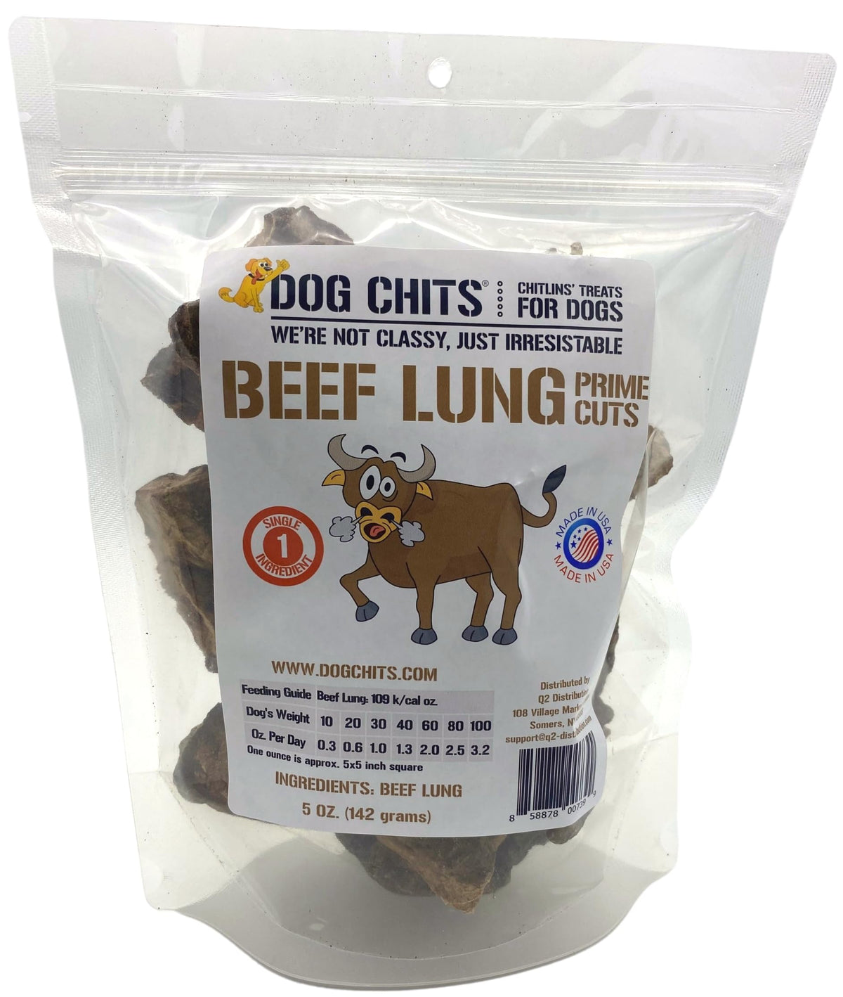 Dog Chits Pulmón de res, bocado 2x2, ideal para reforzar entrenamiento.