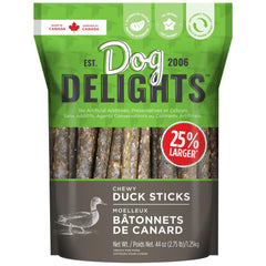 Dog Delights palitos masticables de pato, ideal como recompensa durante el entrenamiento.