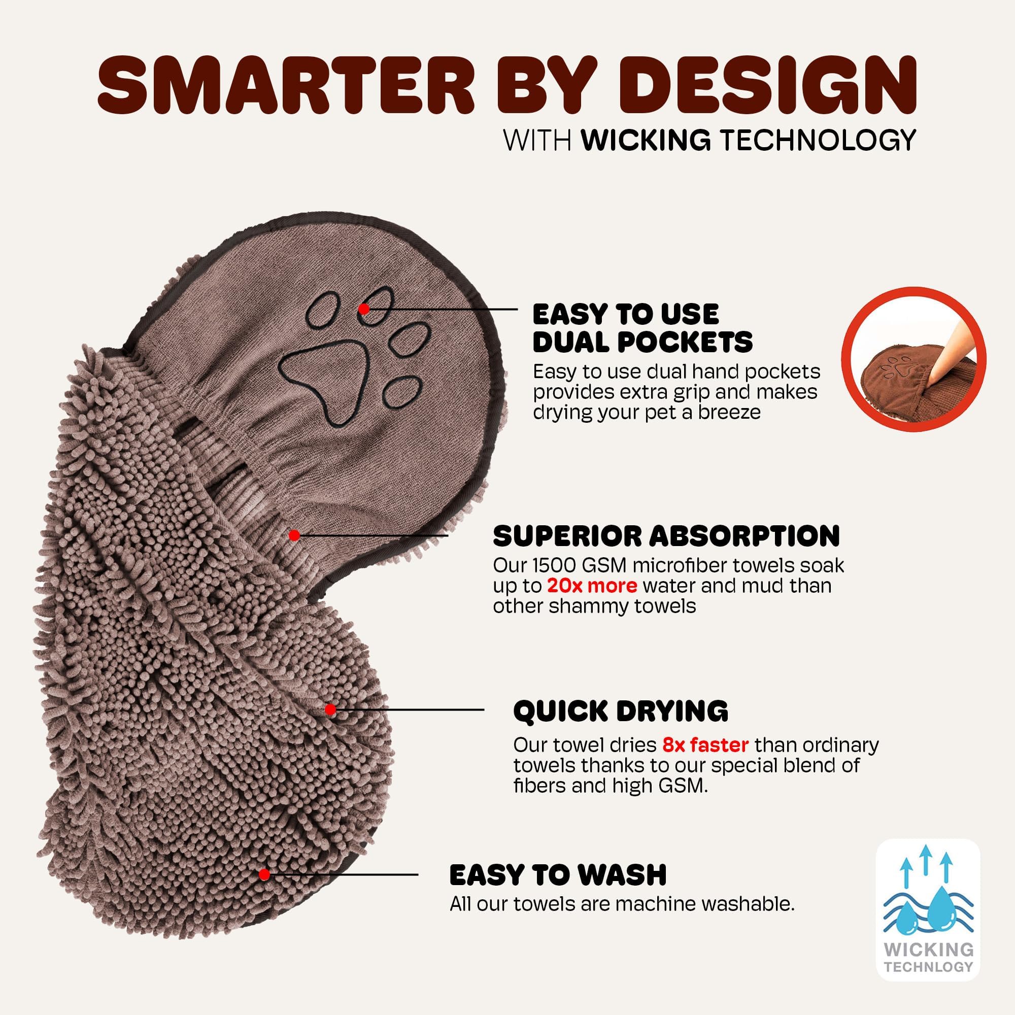 Dog Gone Smart Dirty Dog Shammy: tejido antimicrobiano que mantiene la higiene entre lavados.