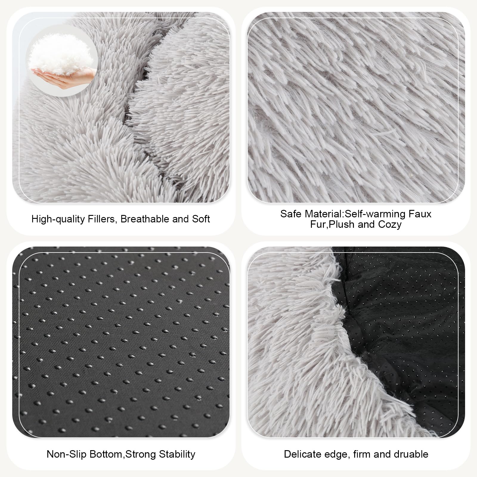 DogBaby Cama Donut Peluche: relleno suave que admite la curvatura corporal.