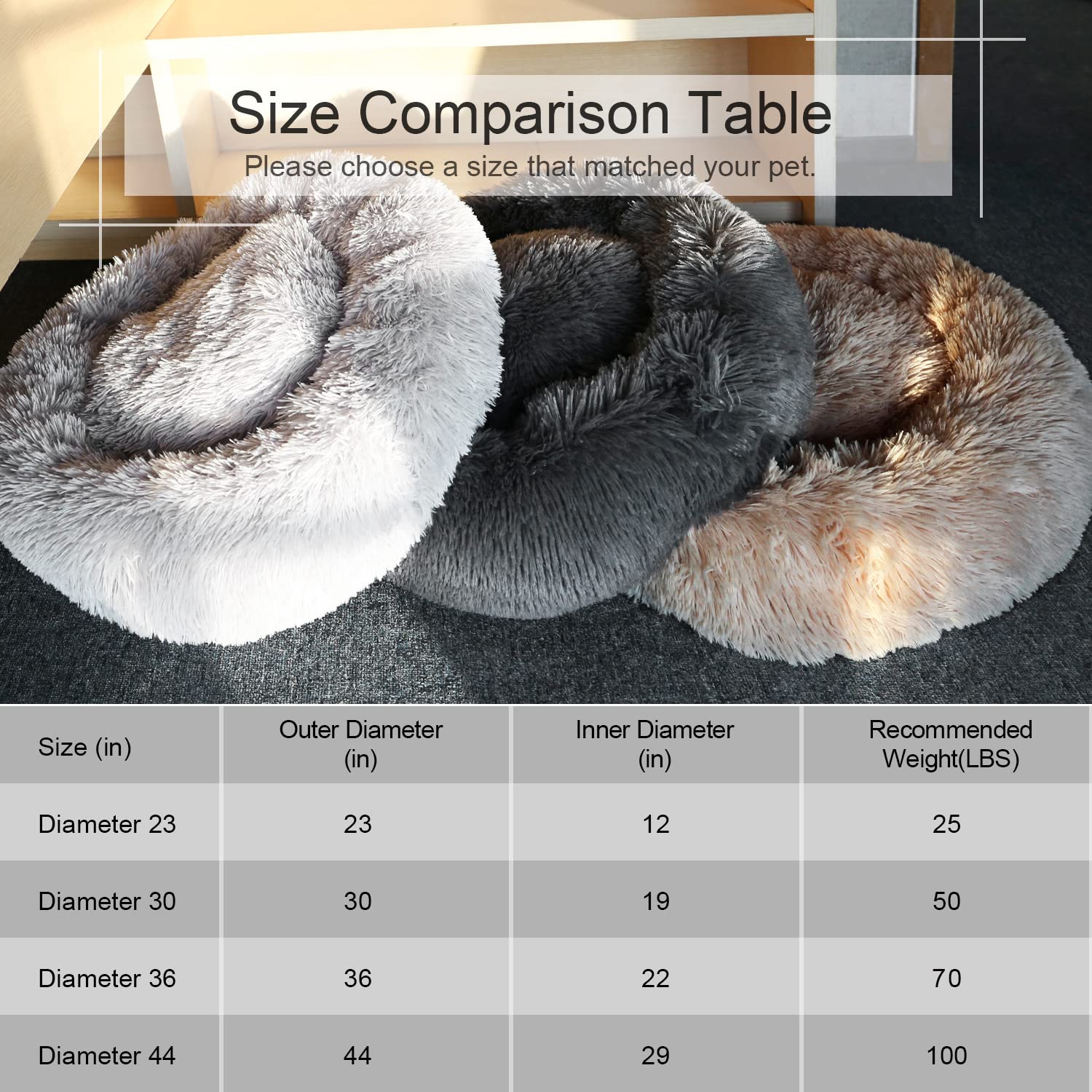 DogBaby Cama Donut Peluche: apta para perros y gatos de distintos tamaños.