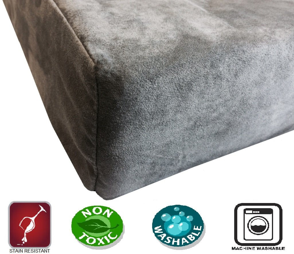Dogbed4less funda exterior de micro ante sintético gris, fácil limpieza y resistencia.