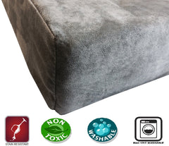 Dogbed4less funda exterior de micro ante sintético gris, fácil limpieza y resistencia.