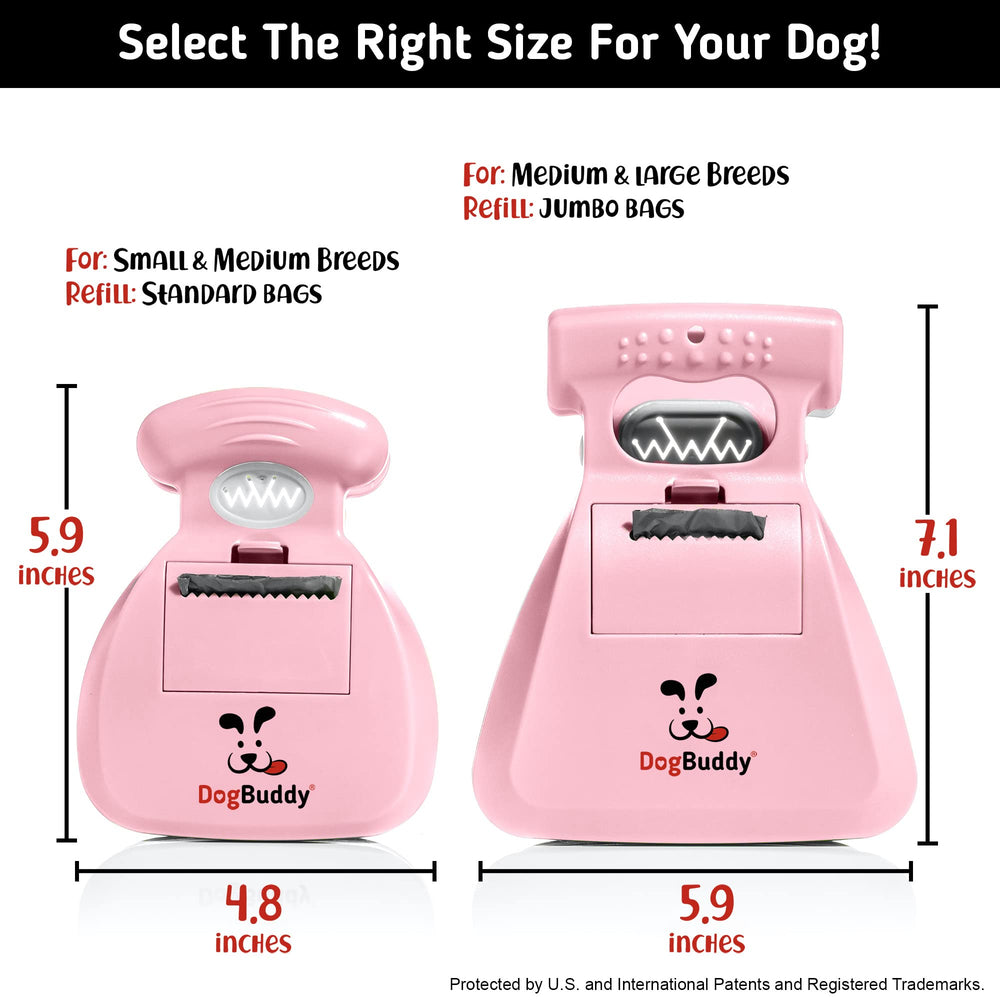 DogBuddy Pooper Scooper acople-bolsas con soporte práctico para bolsas durante el paseo.