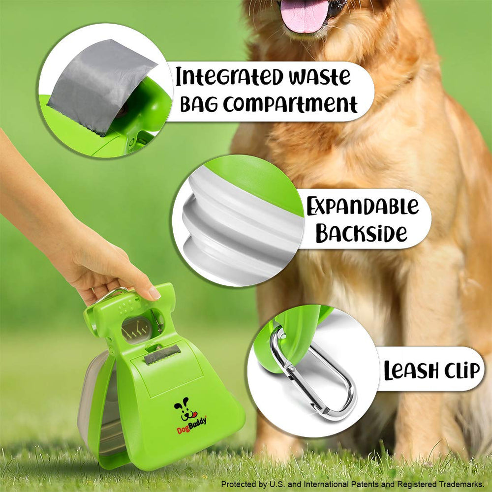 DogBuddy Pooper Scooper con enganche para correa, listo para llevar.