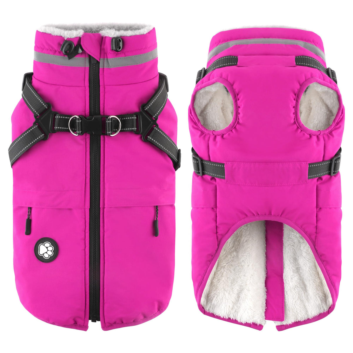 Dogcheer abrigo impermeable con arnés integrado para paseos seguros.