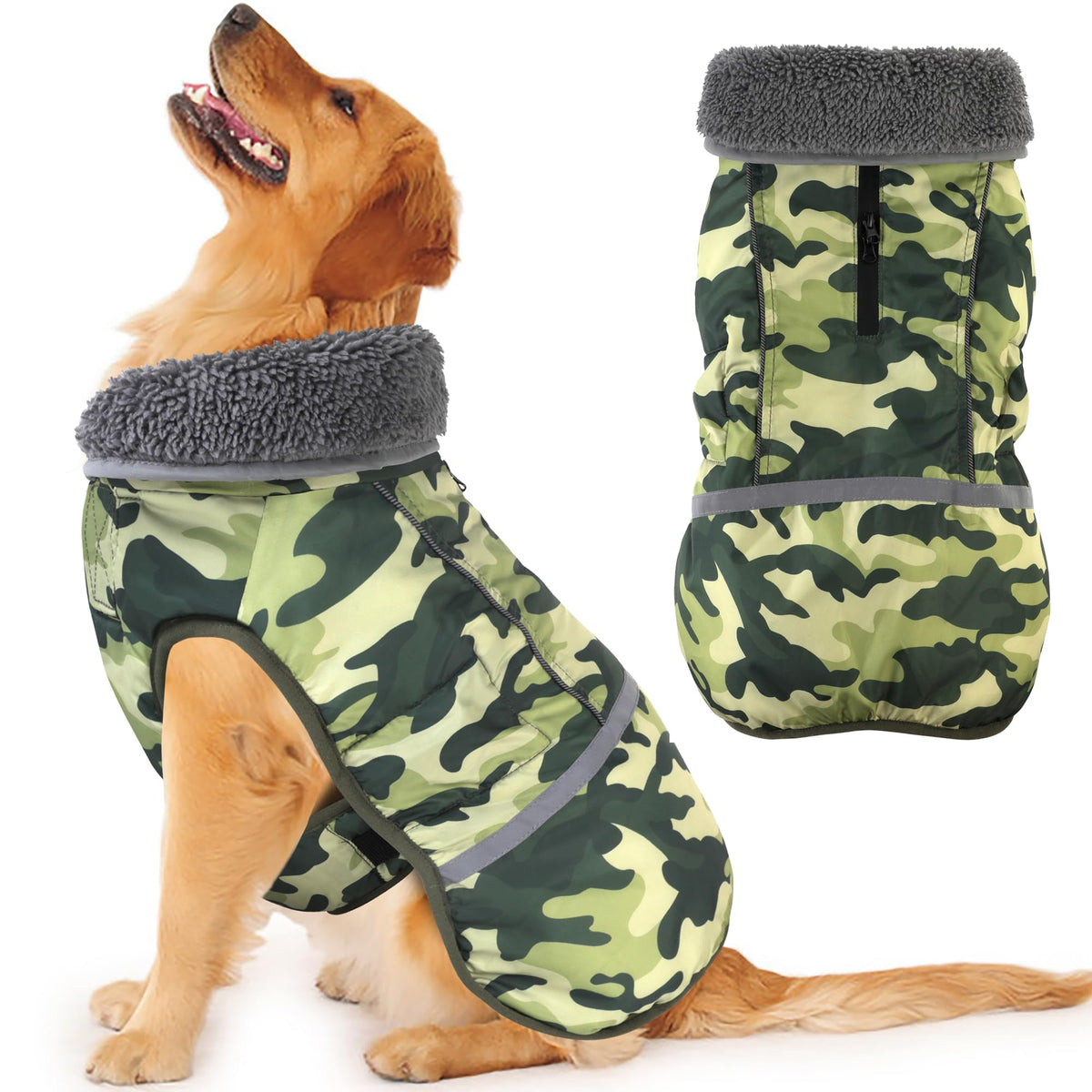 Dogcheer capa invierno para perros camuflaje verde, protección ante lluvia ligera.