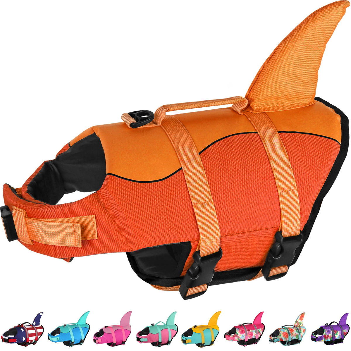 Dogcheer chaleco salvavidas para perros con aleta de tiburón, ideal para nadar.
