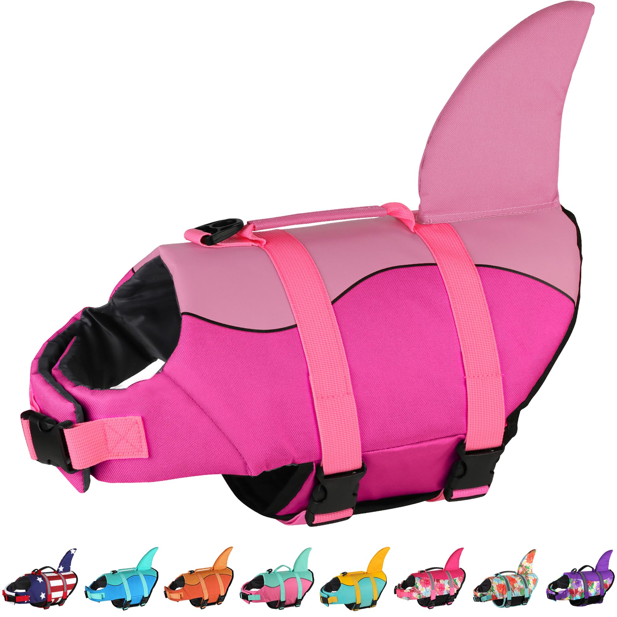 Dogcheer chaleco salvavidas para perro con tiburón rosa, seguro para nadar.