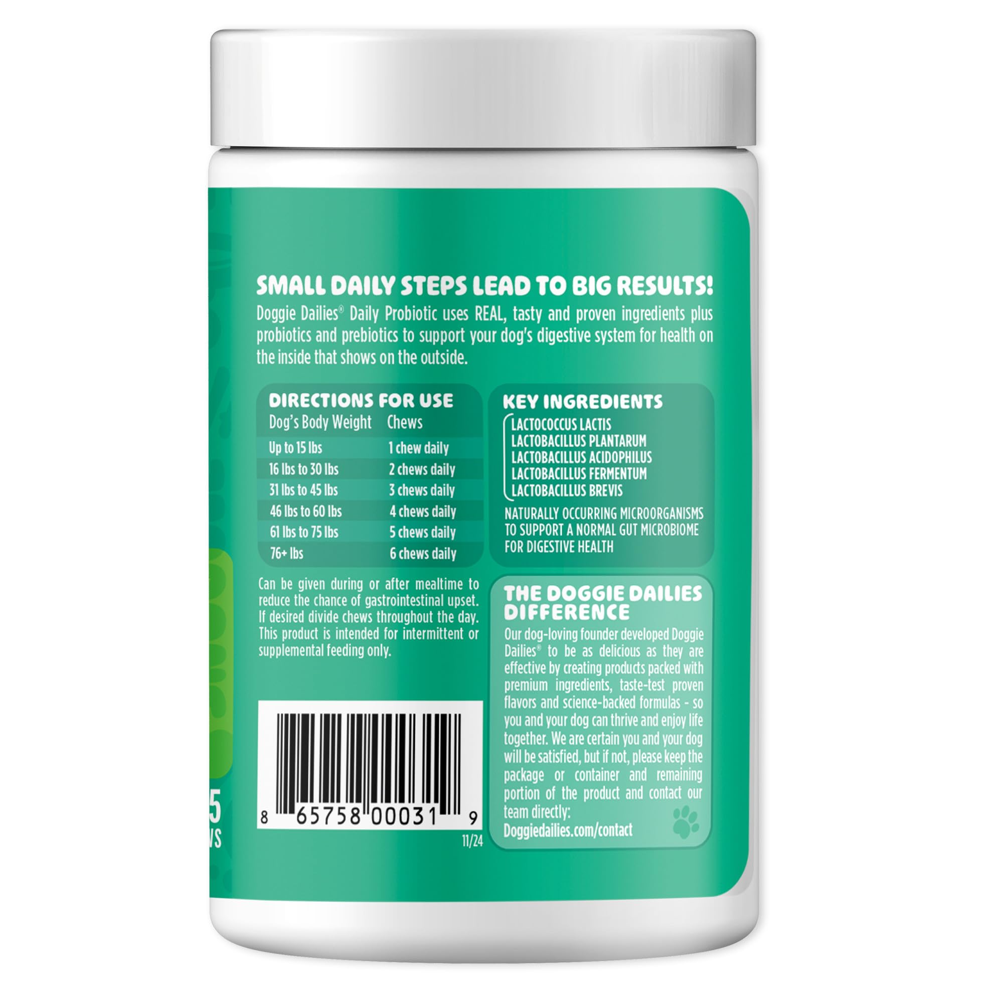 Doggie Dailies Probiotics: uso diario para bienestar.