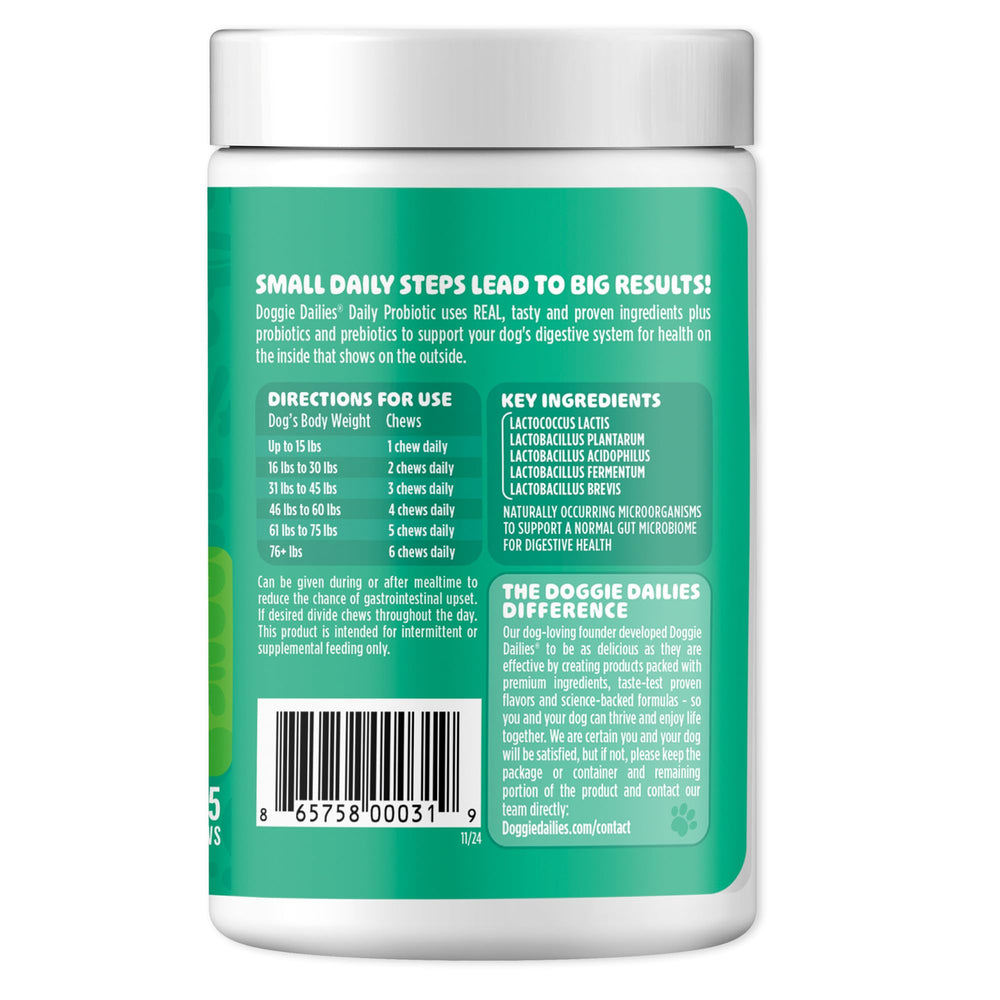 Doggie Dailies Probiotics: uso diario para bienestar.
