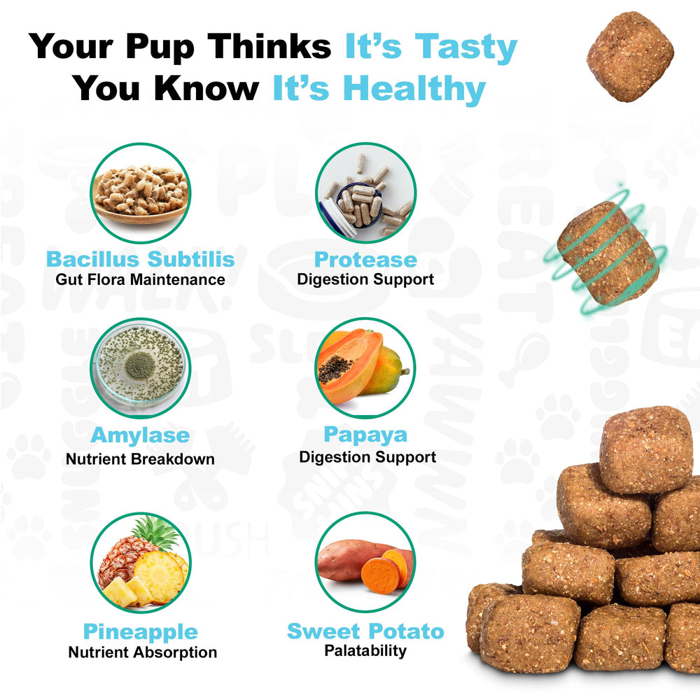 Doggie Dailies Puppy Probiotic dosis por tamaño: ideal para cachorros de cualquier raza.