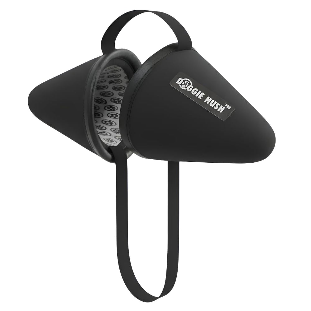 DOGGIE HUSH Pro protege el oído del perro con ajuste seguro para uso diario.