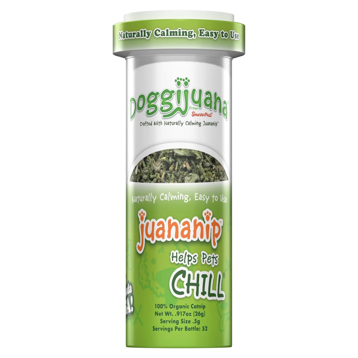 Botella de relleno Juananip de Doggijuana para perros, ideal para sesiones tranquilas.
