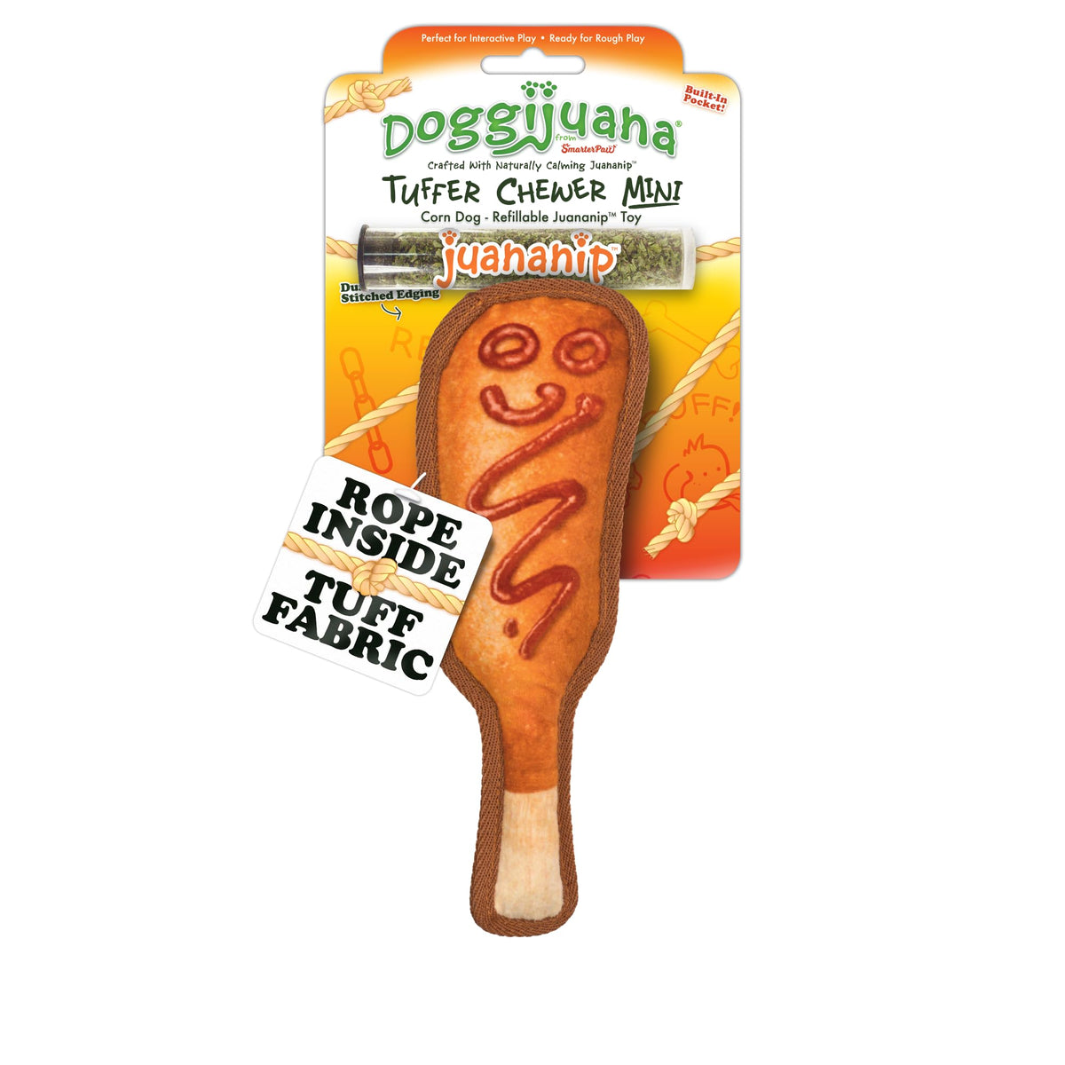 Doggijuana Tuffer Chewer Mini, peluche mordedor con aroma estimulante para perros activos.