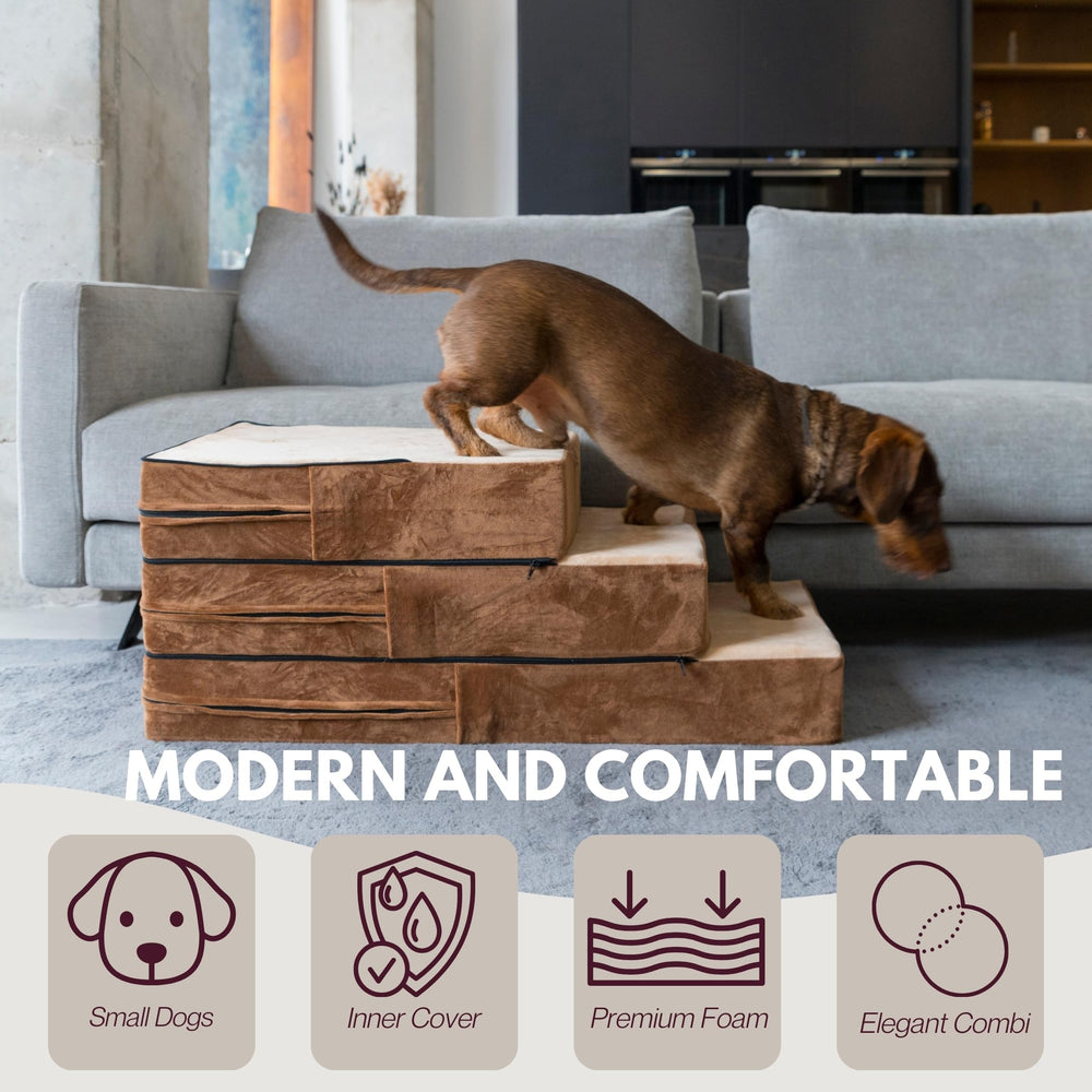 DOGGO Selection escalones ajustables, cubiertas suaves en color marrón, ideal para comodidad diaria.