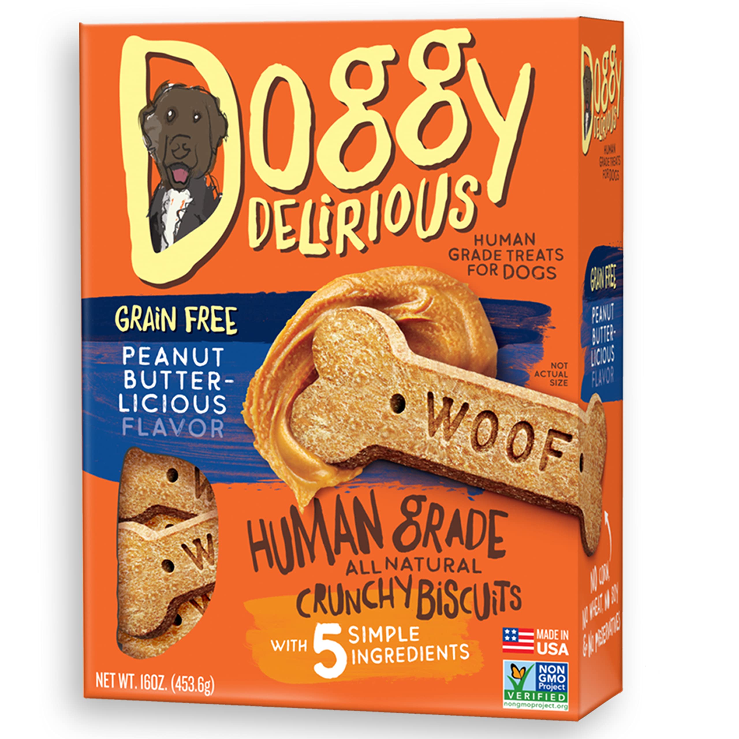 Doggy Delirious galletas crujientes de mantequilla de cacahuete, snack diario para perros.