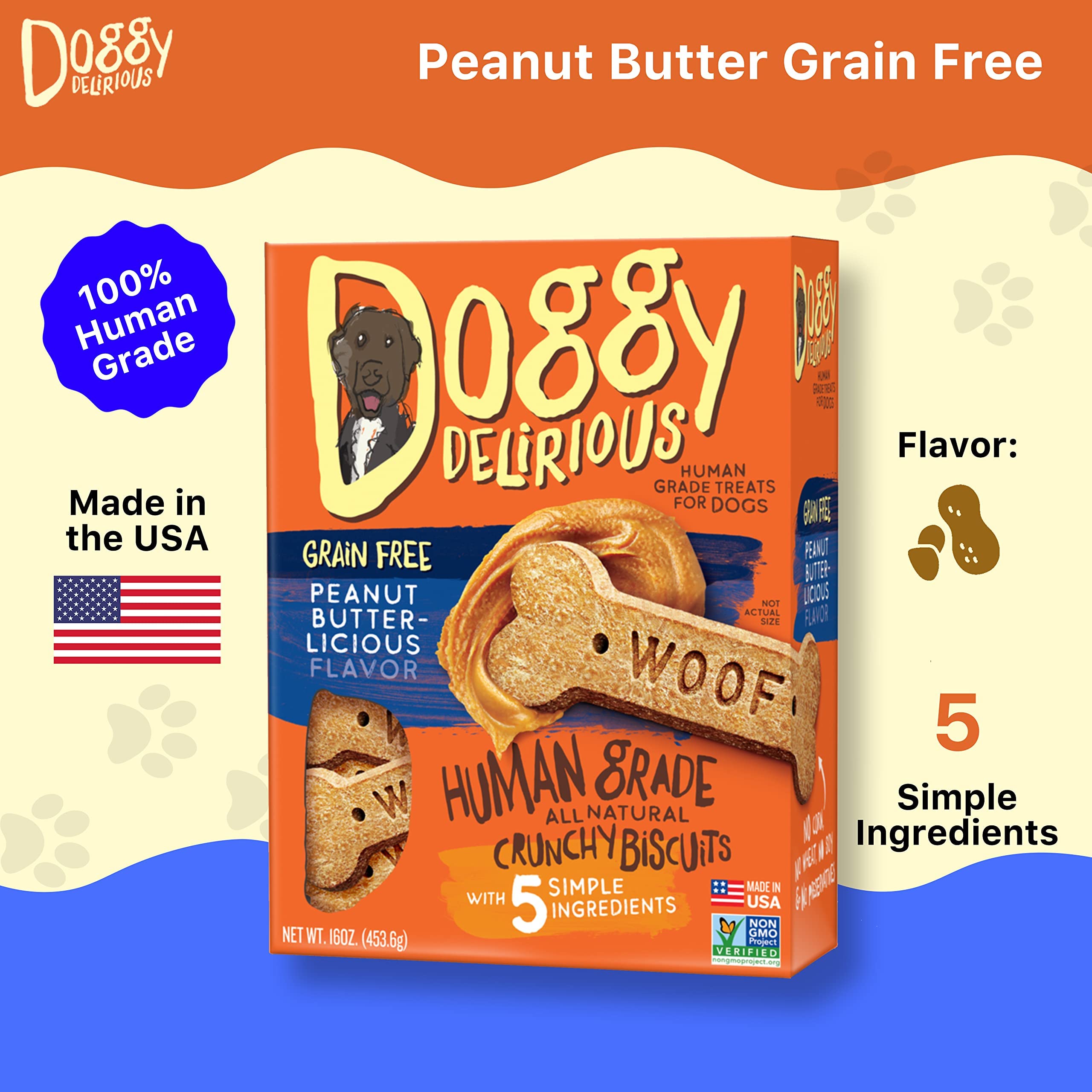 Doggy Delirious snack sin granos de mantequilla de cacahuete, opción para dietas sensibles.