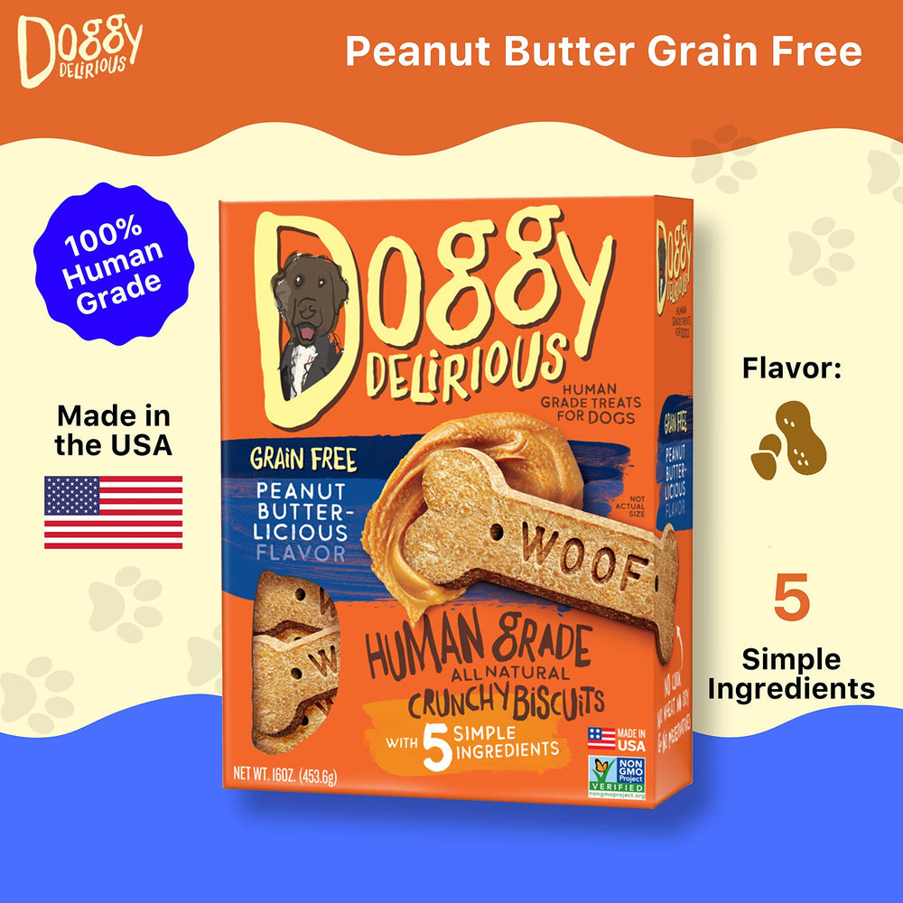 Doggy Delirious snack sin granos de mantequilla de cacahuete, opción para dietas sensibles.