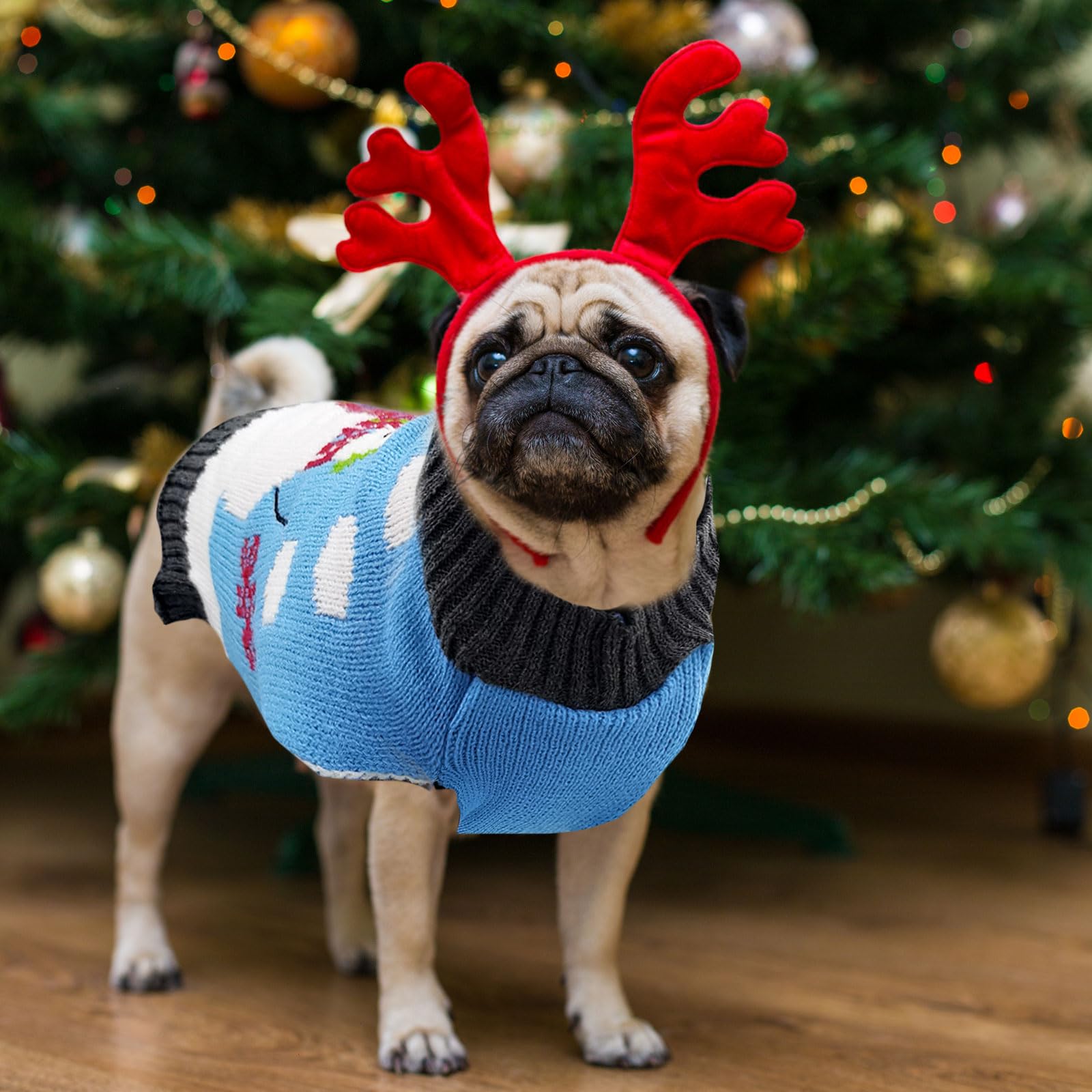 DOGGYZSTYLE patrón azul muñeco de nieve, ideal para fotos navideñas.