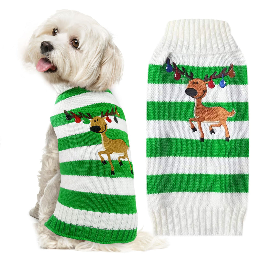DOGGYZSTYLE suéter navidad para perro ciervo rayas verde blanco, para fiestas.
