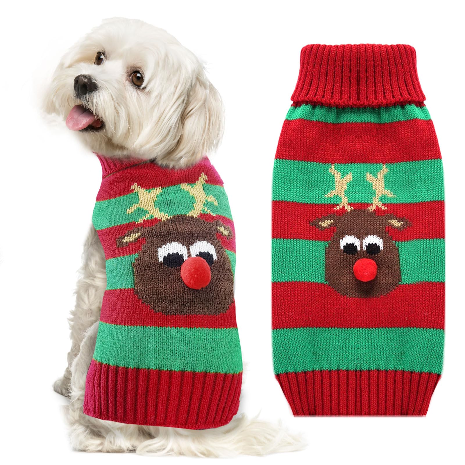 DOGGYZSTYLE suéter navideño para perro, Reno con rayas, festivo.