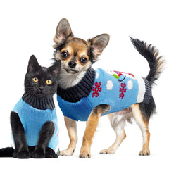 DOGGYZSTYLE sueter azul muneco nieve, textura suave para inviernos cómodos
