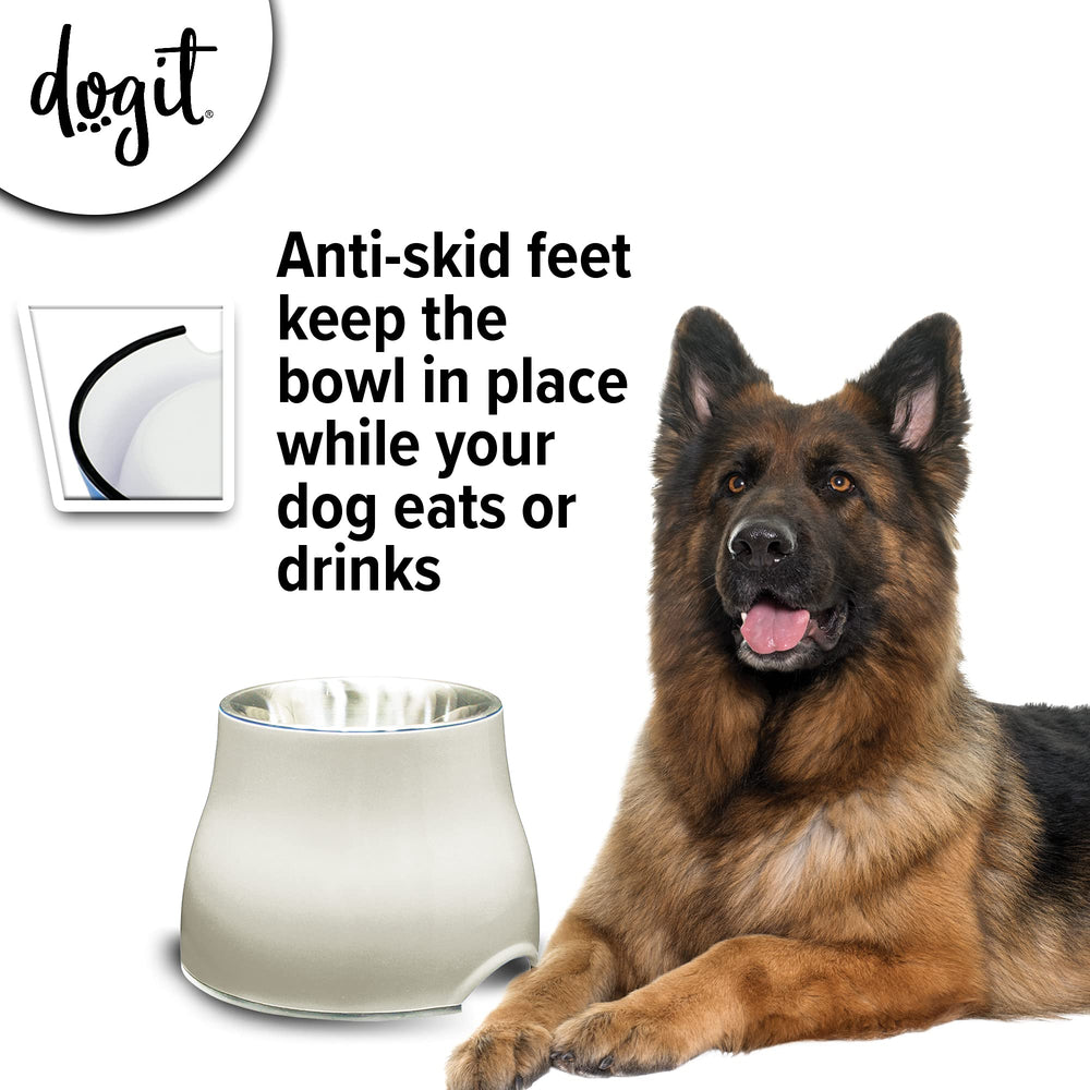 Dogit cuenco elevado blanco, vista lateral, base estable y antideslizante