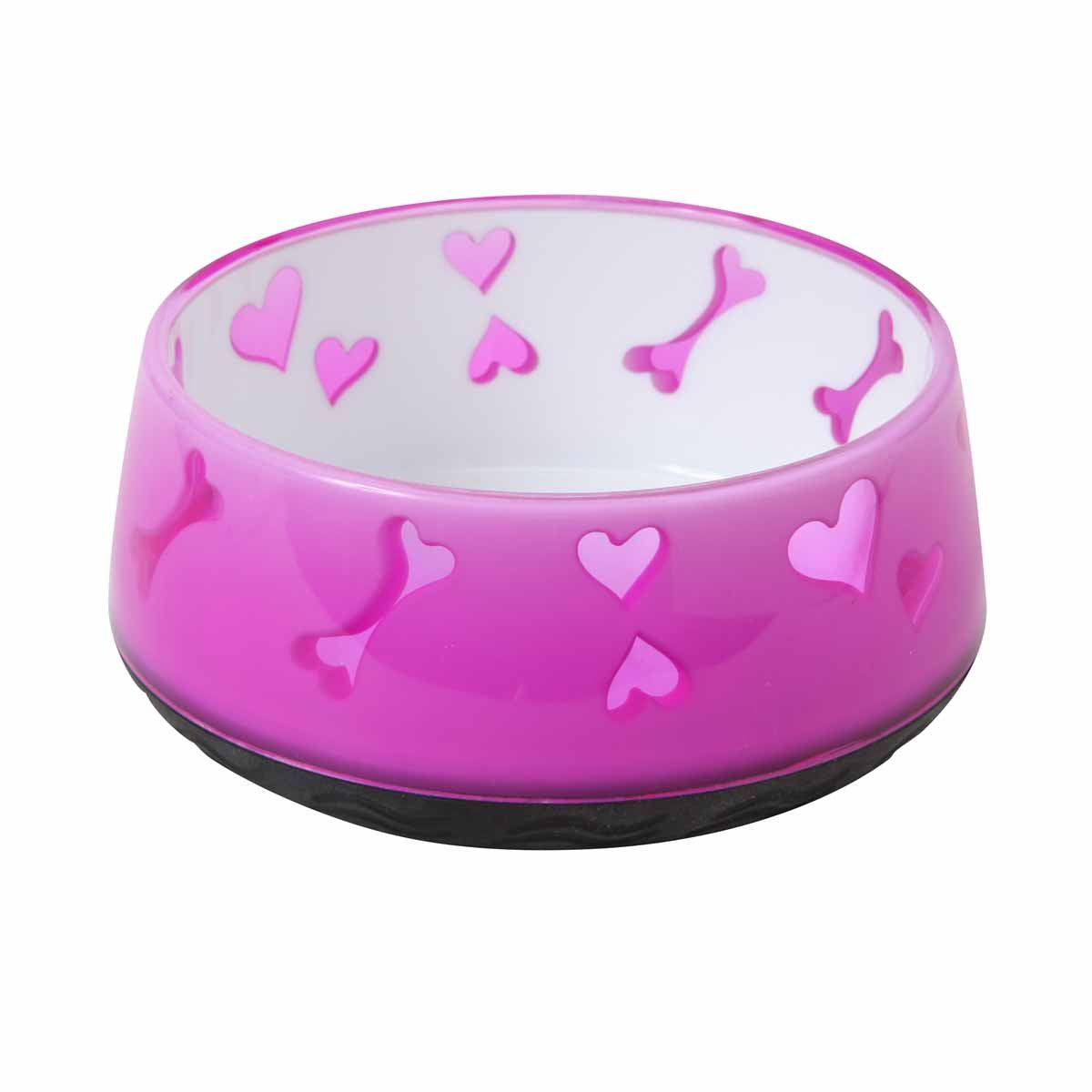 Dogit tazón antideslizante rosa con corazones y huesos para comida o agua.