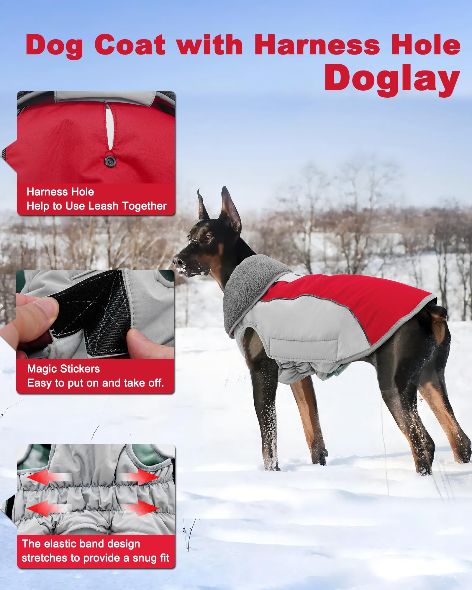 Doglay abrigo de perro orificio para arnés para paseos y entrenamiento.