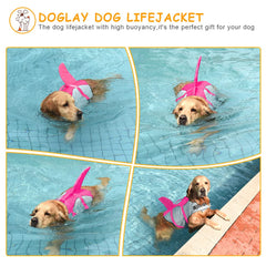 Doglay chaleco salvavidas para perro, vista trasera, mayor visibilidad y soporte.