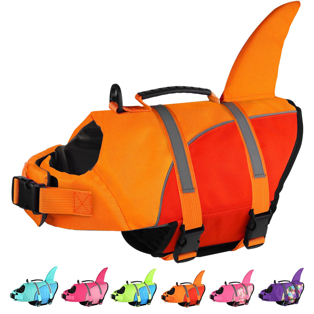 Doglay chaleco salvavidas tiburon ajustable para perros, cómodo y seguro en el agua.
