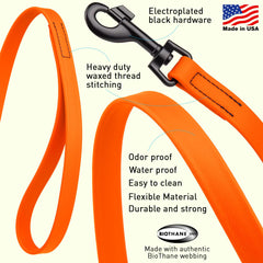 Dogline Biothane correa impermeable de 6 pies naranja cazador para entrenamiento